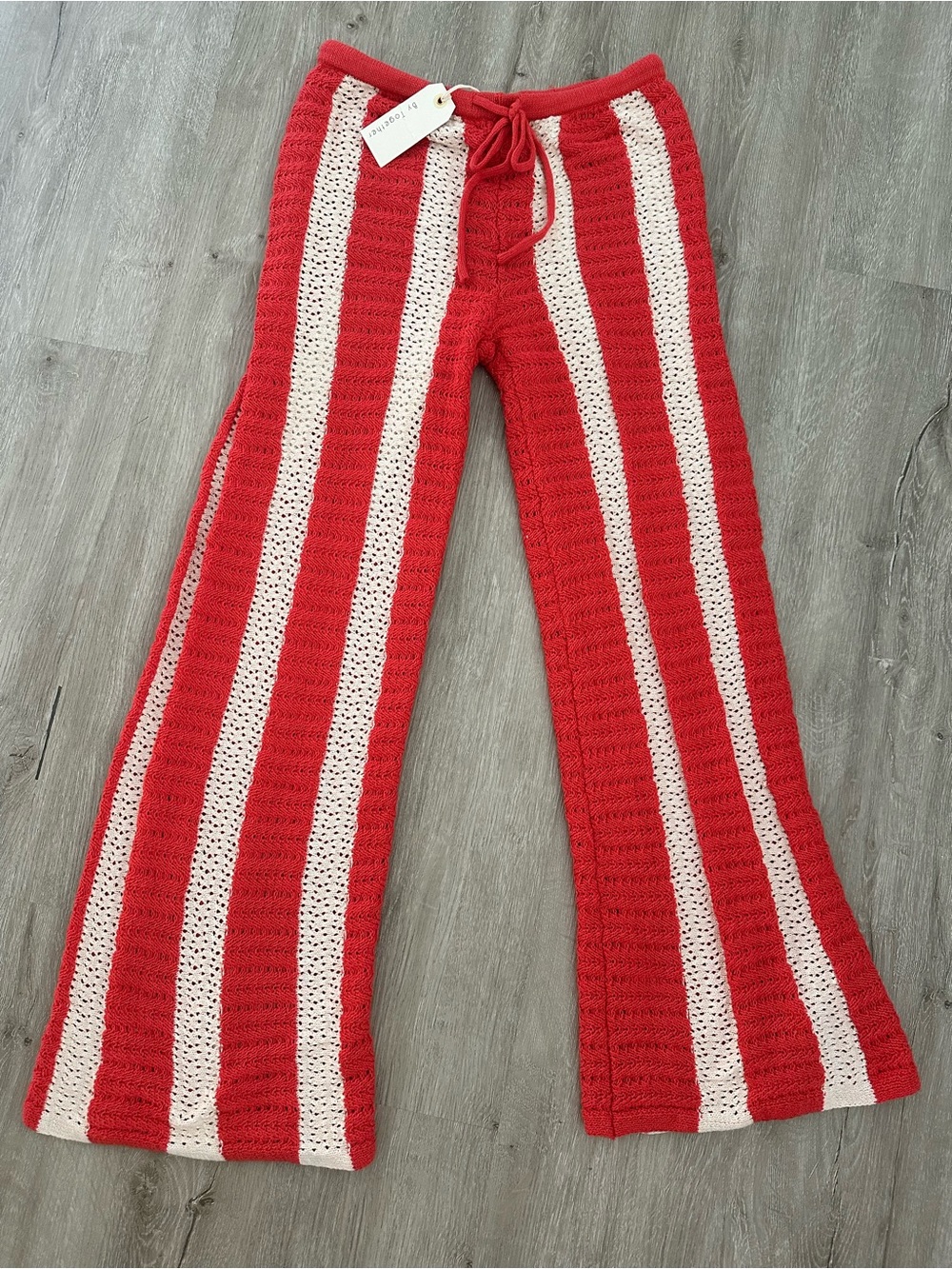 BNWT Orange/Red & Cream Striped Crochet Flare Pants